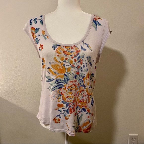 Anthropologie Meadow Rue Linen Blend Floral T-Shirt - Picture 2 of 13